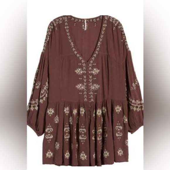 Free People Boho Arianna Tunic Flowey
Embroidered Brown Top S - Picture 3 of 15